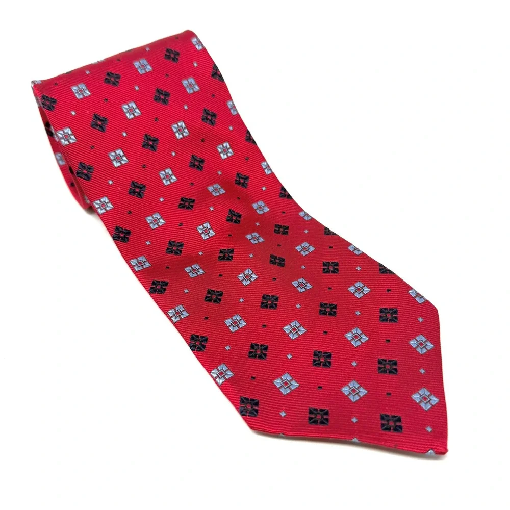 Jos A Bank Red Blue Navy Geometric Silk Mens Neck Tie Made in Italy